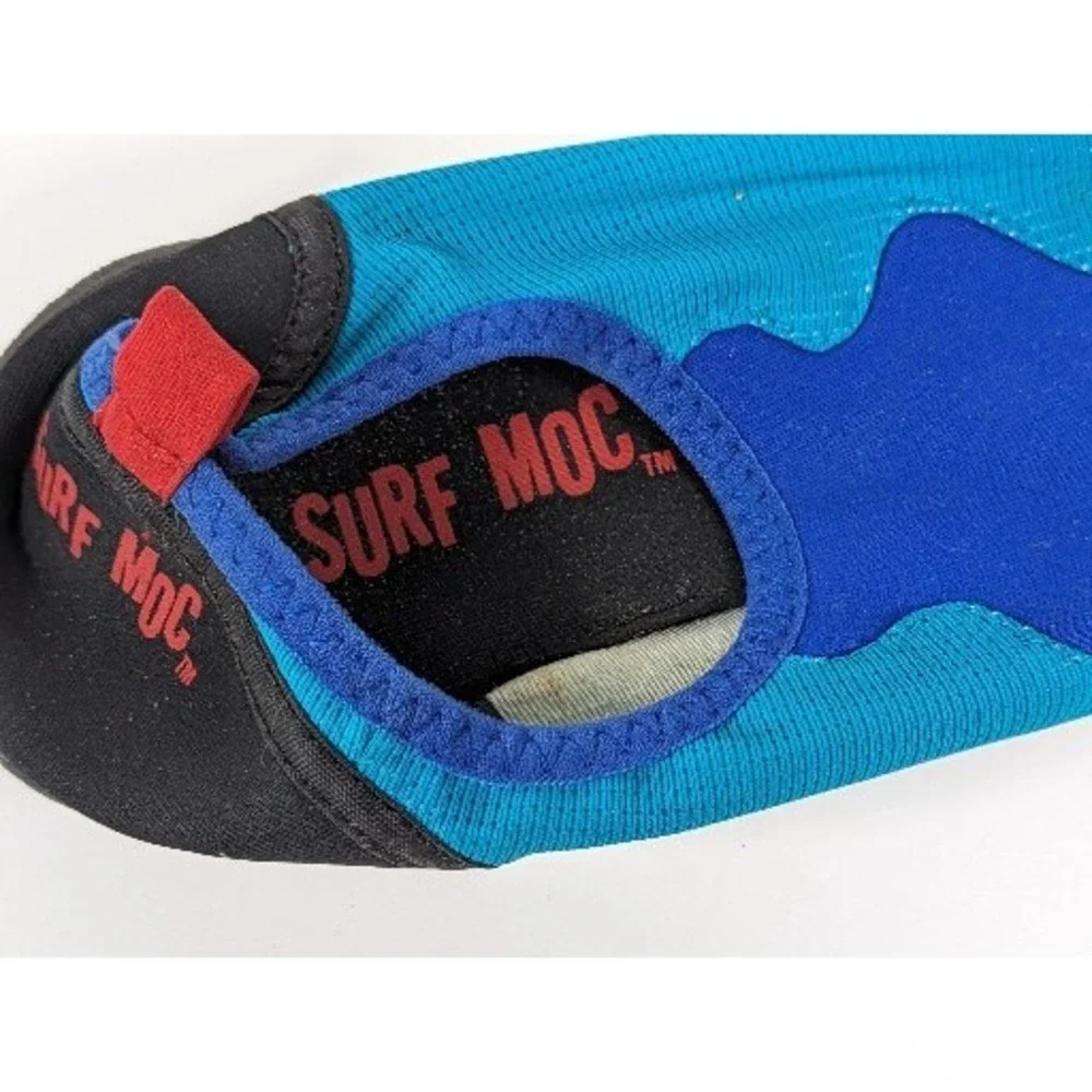 Vintage Surf Moc Boys‎ Water Shoes Size 6 Teal Blue Black Aqua Socks 90s Retro
